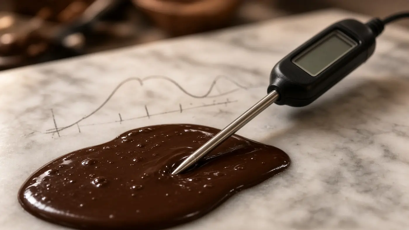 De temperatuurskromme van donkere chocolade: 45, 27 en 31 graden